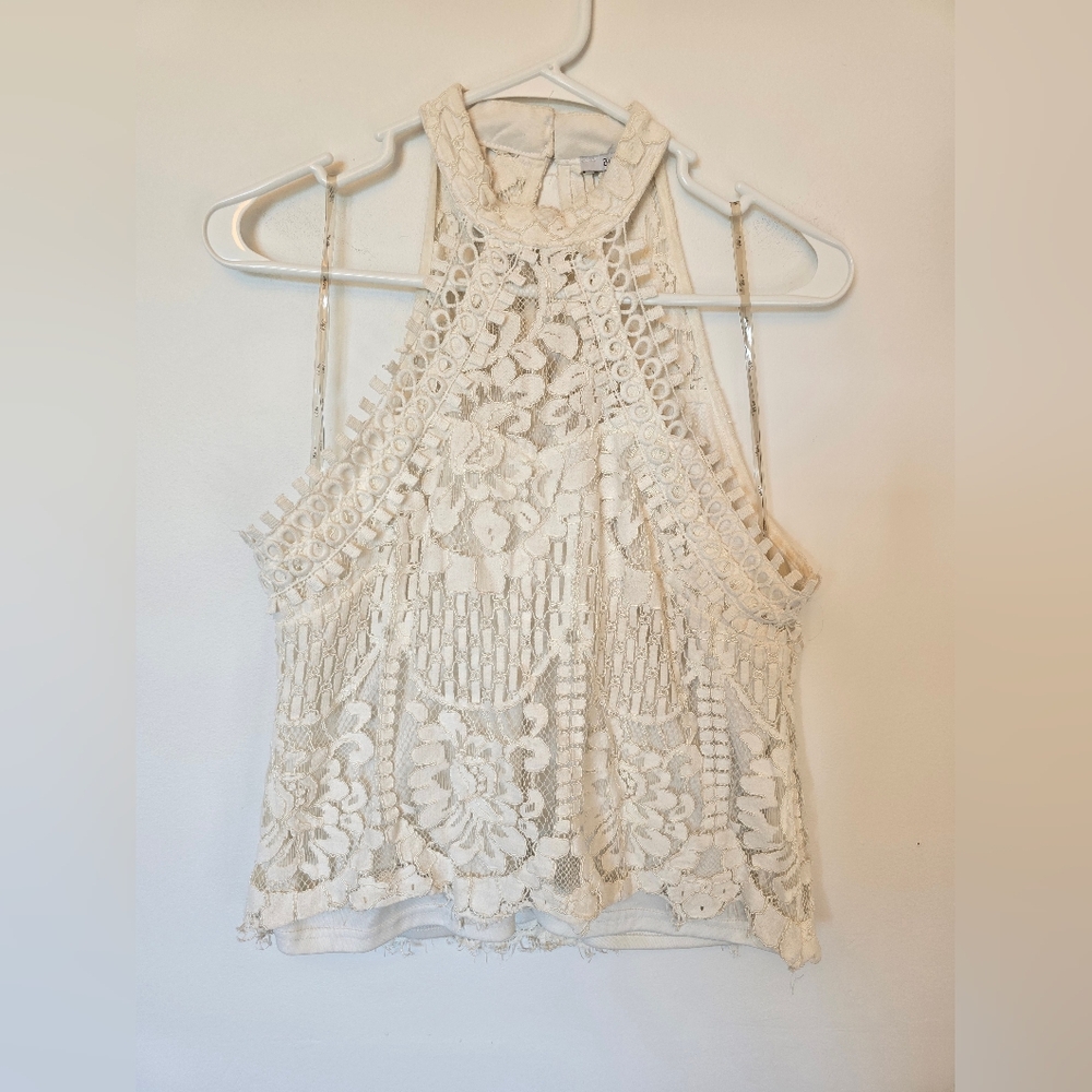 Women's Ivory Lace Halter Top